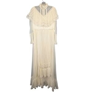 Gunne Sax by Jessica McClintock Vintage Lace Wedding Dress Ivory Maxi Boho 70s